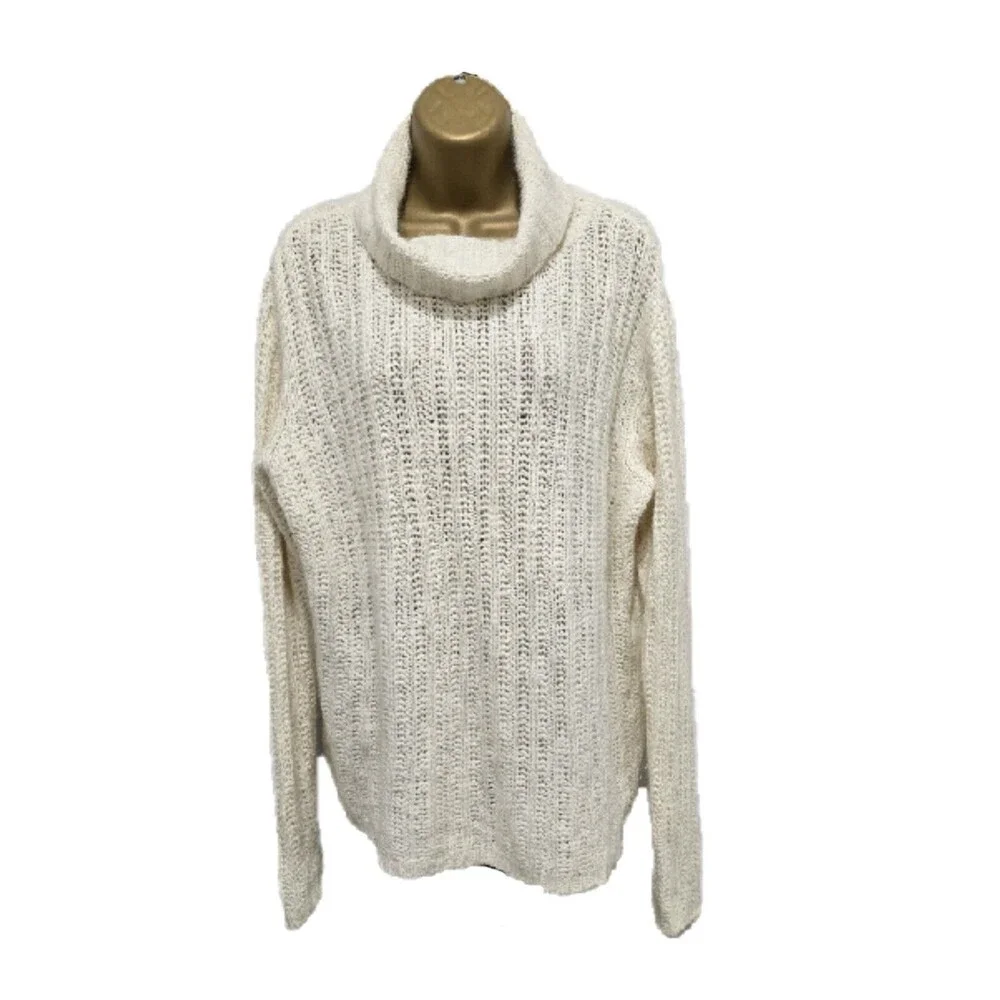 Crazy Horse Chunky Fisherman Cream Angora Blend Cable Knit Sweater Womens L Cozy